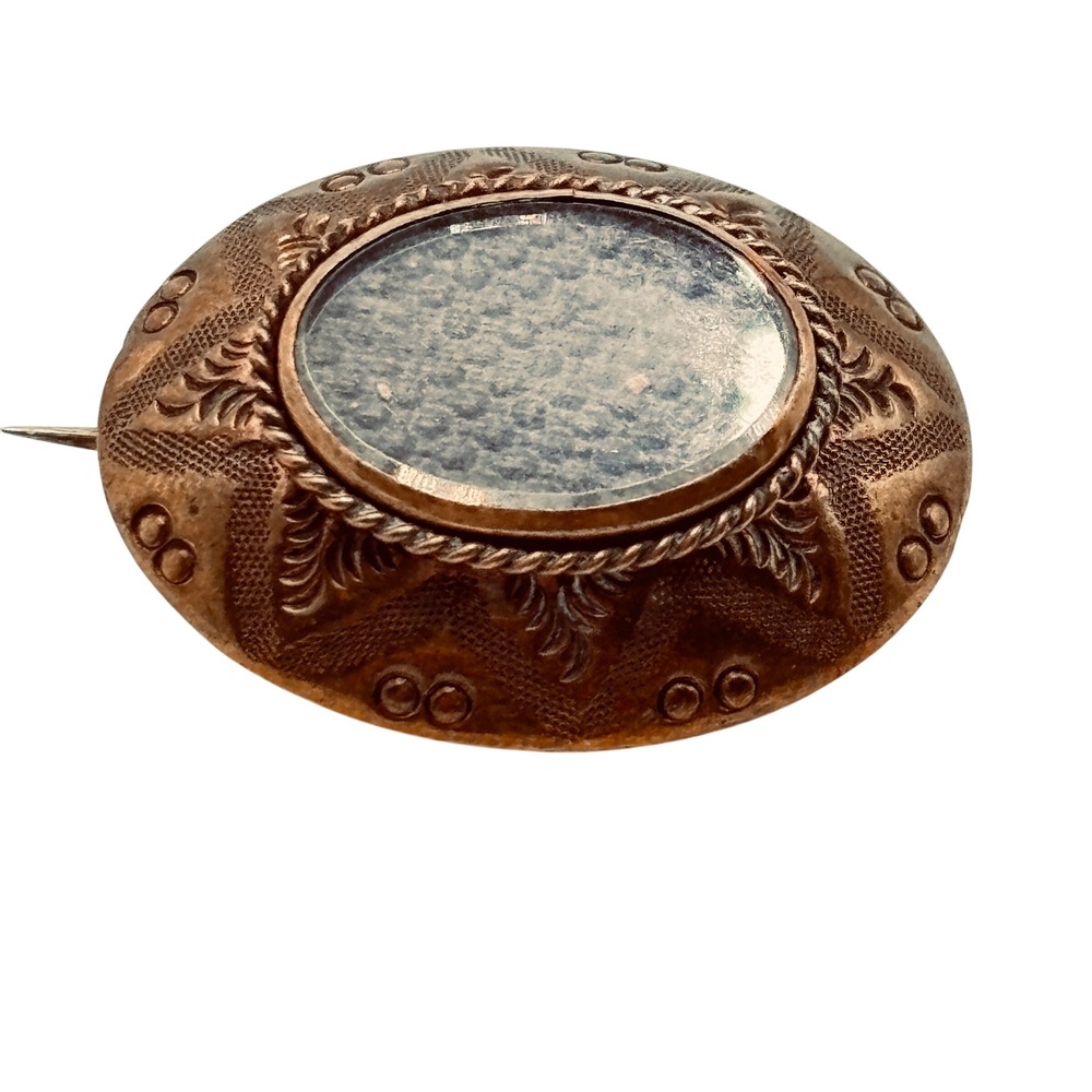 Antique Victorian Mourning Brooch Oval Rose Gold Filled Hair Memento C-Clasp